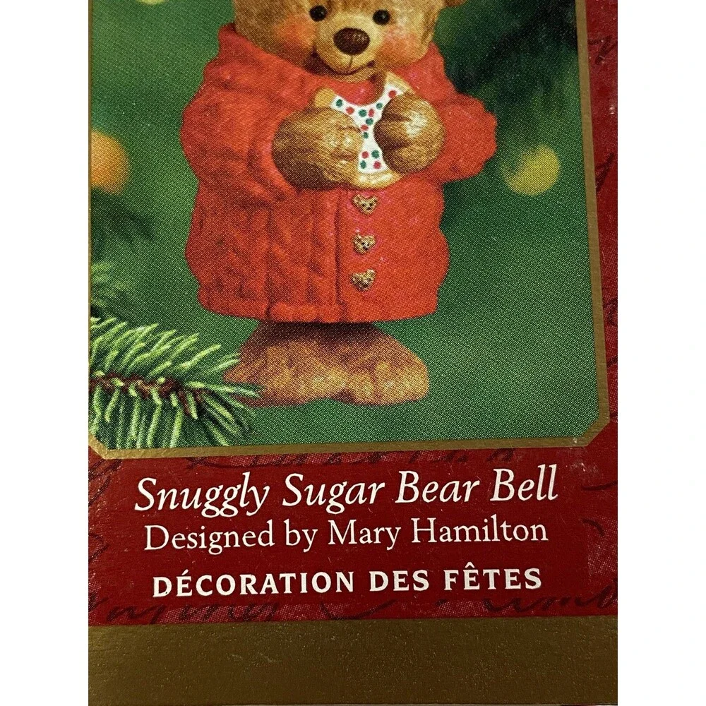 Vtg Christmas Ornament 2001 Hallmark Keepsake Snuggly Sugar Bear Bell Porcelain.